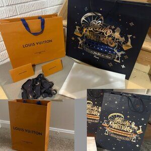 Limited Edition Louis Vuitton Paris Holiday shopping bags, tissue, ribbon